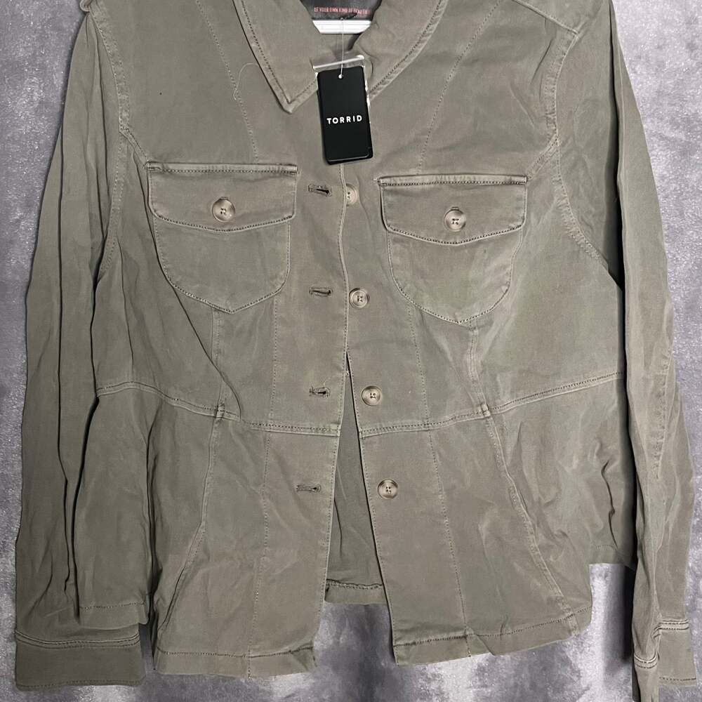 Torrid Light Olive Peplum Utility Jacket